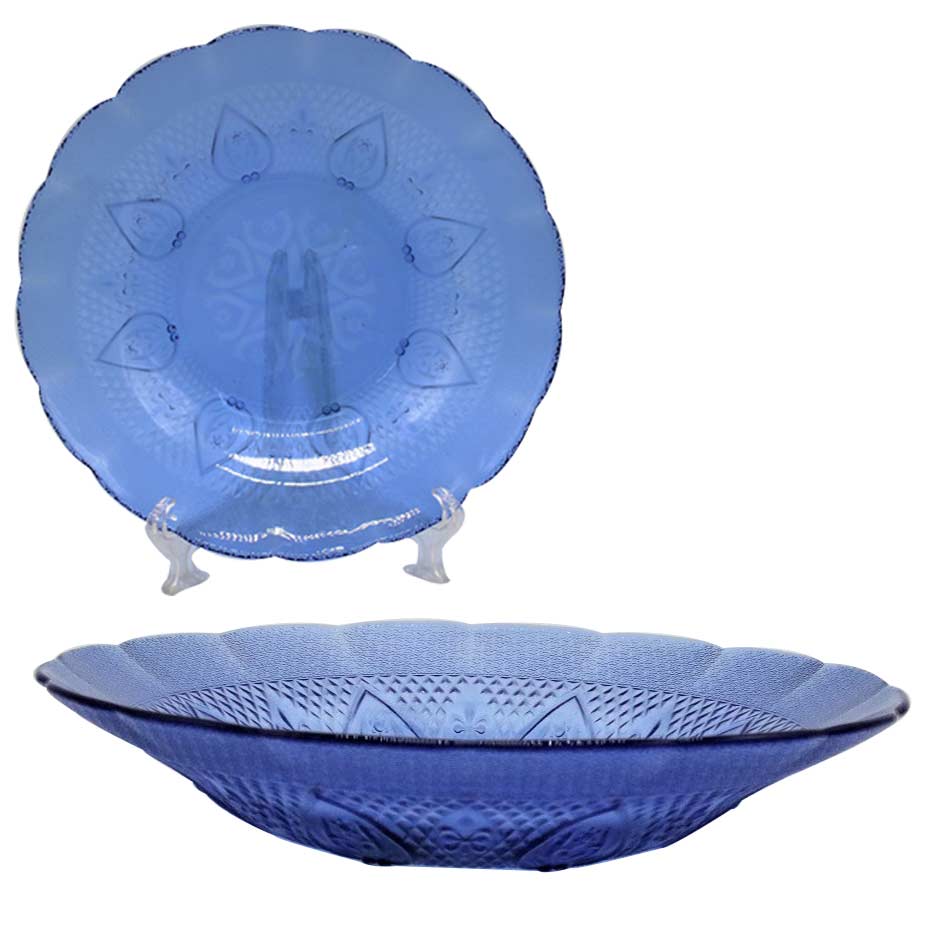 Plato Hondo Vidrio Azul Corazon Dp935B