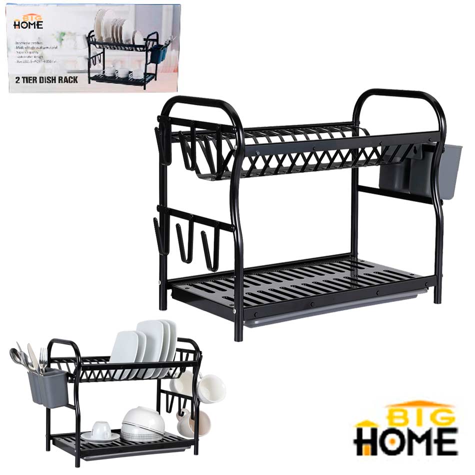 Porta Vajilla De Aluminio 2 Niveles Big Home Negro Ta6314B2