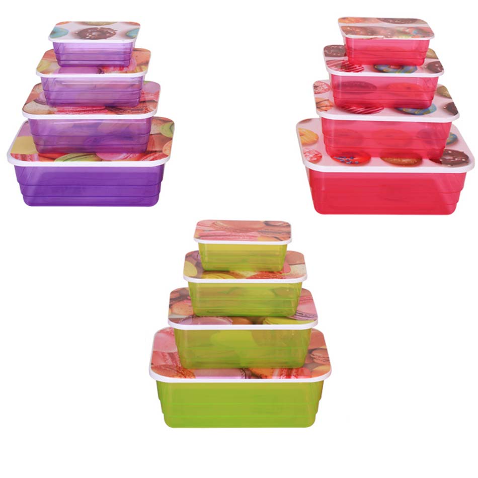 Repostero Plástico Rectangular 4 Piezas Con Tapa Diseño Mia-5670