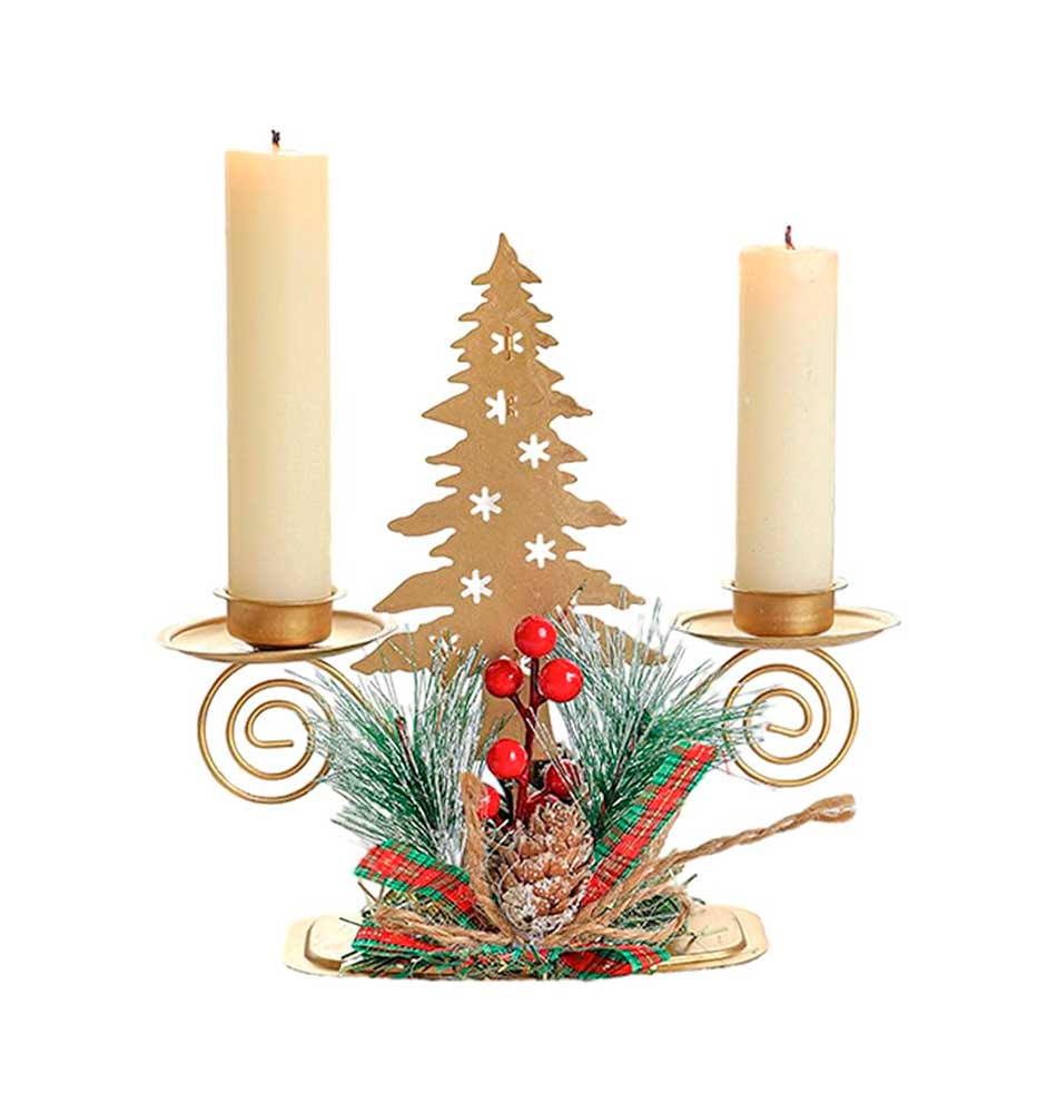 Candelabro Navidad Metal Arbol 2V Mia10427