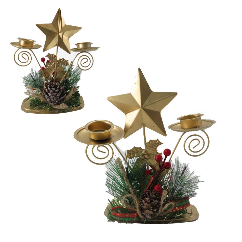 Candelabro Navidad Metal Estrella 2V Mia-10428