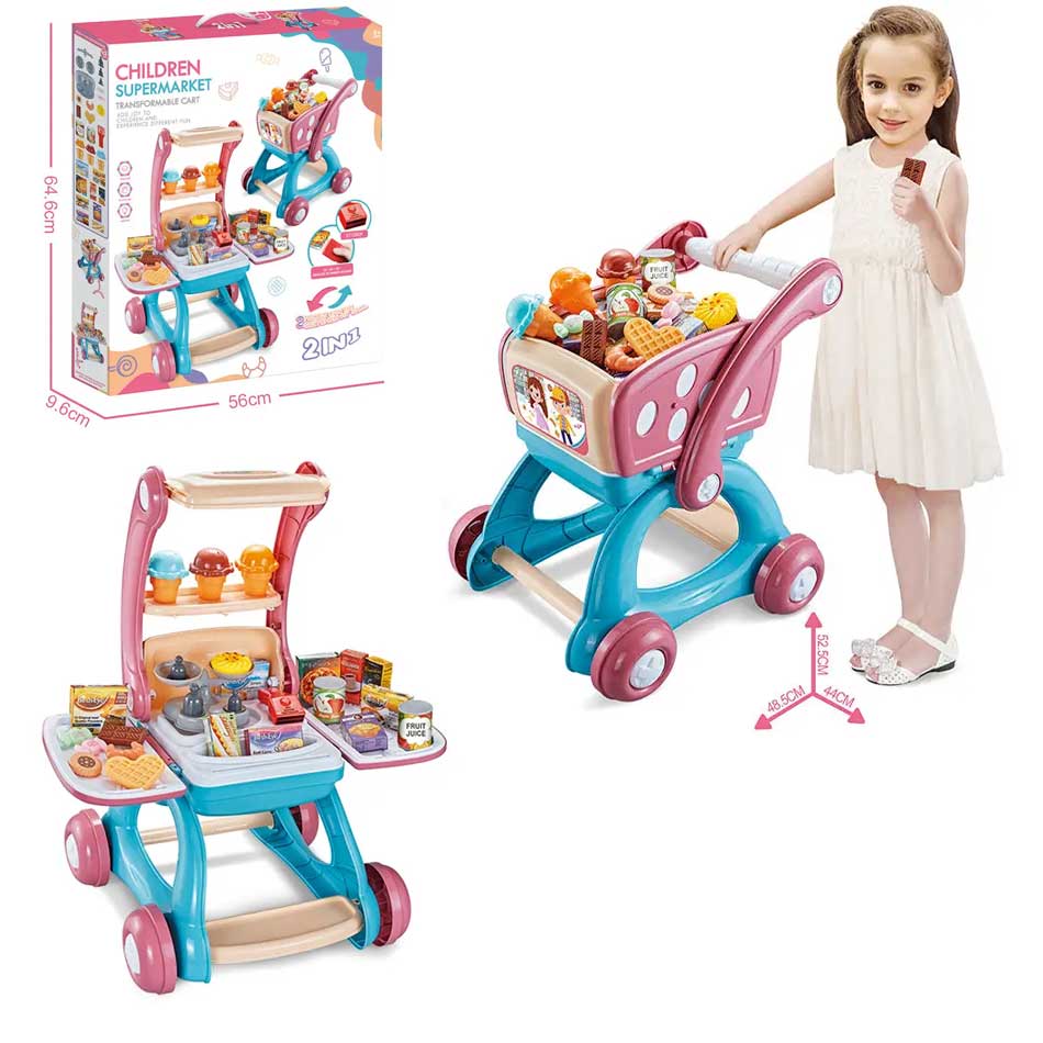 Carrito De Supermercado 2En1 Con Alimentos Y Accesorios 009028