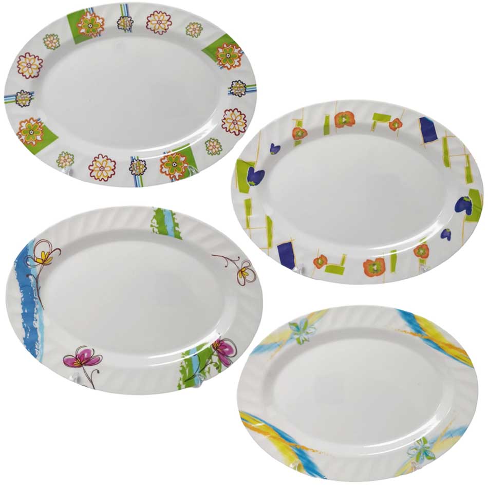 Plato Ovalado Melamina Ondas Diseño Surtido14 Pulgadas 761
