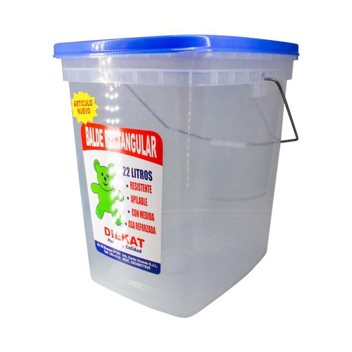 [1100138] Balde Rectangular 22 Litros Transparente Tapa Color Plt93