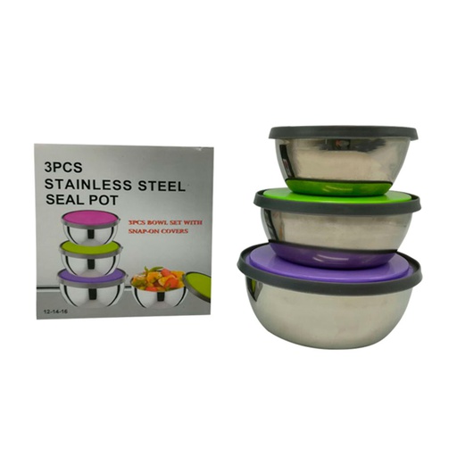 [1106424] Juego Tazones de Acero con Tapa 3 Piezas 12-14-16Cm Mia-4542