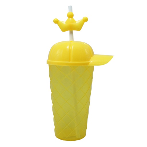 [1202578] Vaso Plástico Con Tapa Con Sorbete Forma Gorra Corona Mia-9159