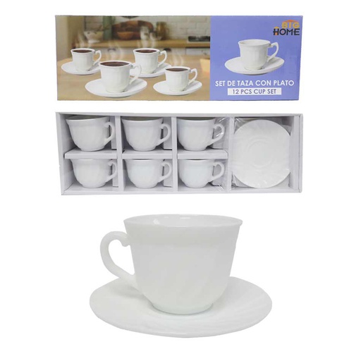 [1202066] Juego de Tazas con Plato Opal 12pzs Big Home Blanco N-XWB190HP55-6