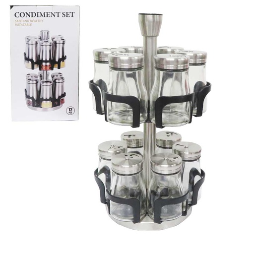 [1100406] Set Condimentero De Vidrio Giratorio 12 Piezas Mia20752