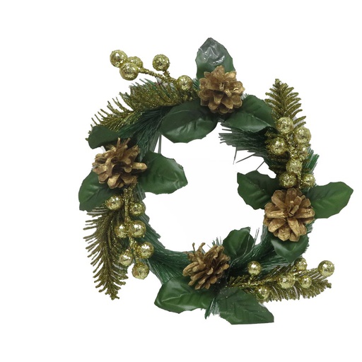[6200823] Corona Navideña con Piñas Doradas 20cm MIA-20823
