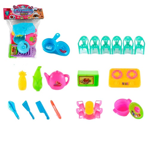 [6101739] Set Cocina Con Estufa Ollas Sillas Y Accesorios Kitchen 713016