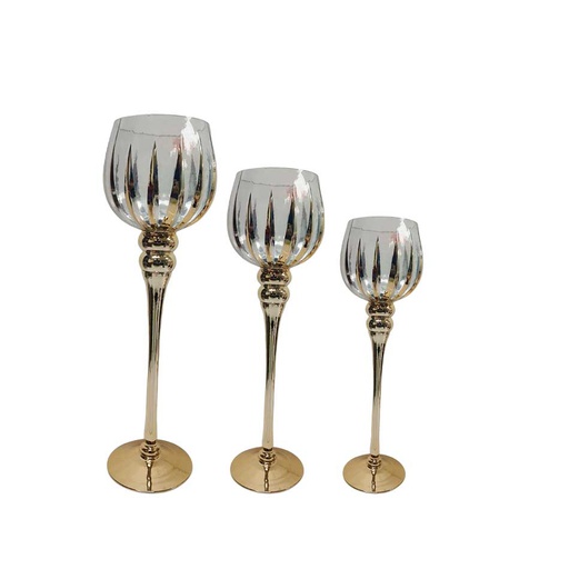 [1302730] Candelabro De Vidrio Dorado 3 Piezas Mia11461