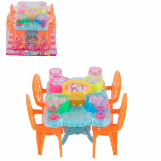 [6102138] Set Mesa Con Sillas Y Accesorios De Comida 7798