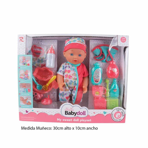 [6100888] Muñeca Bebé Con Accesorios De Cuidado 6801